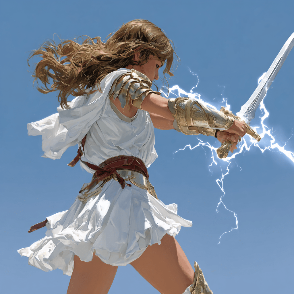 A female warrior about to shoot a lightning bolt