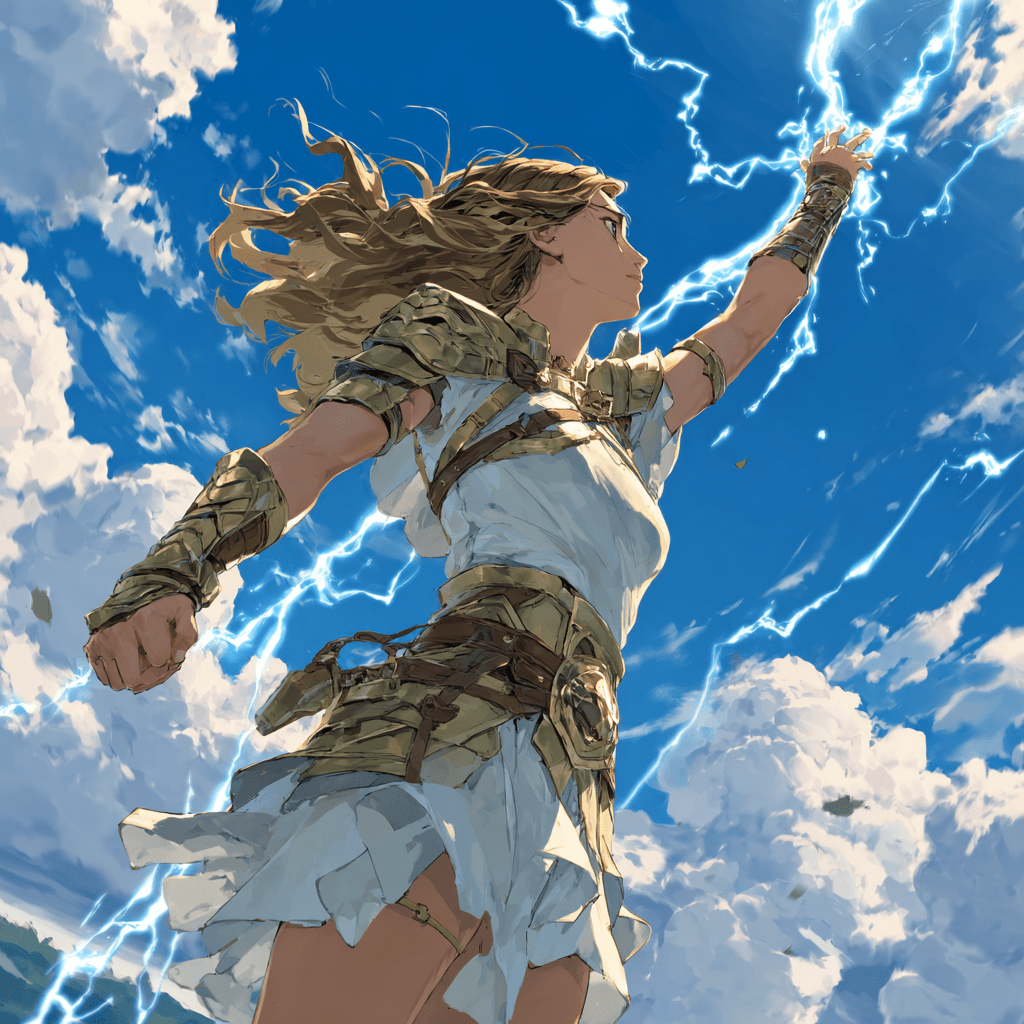 A female warrior about to shoot a lightning bolt