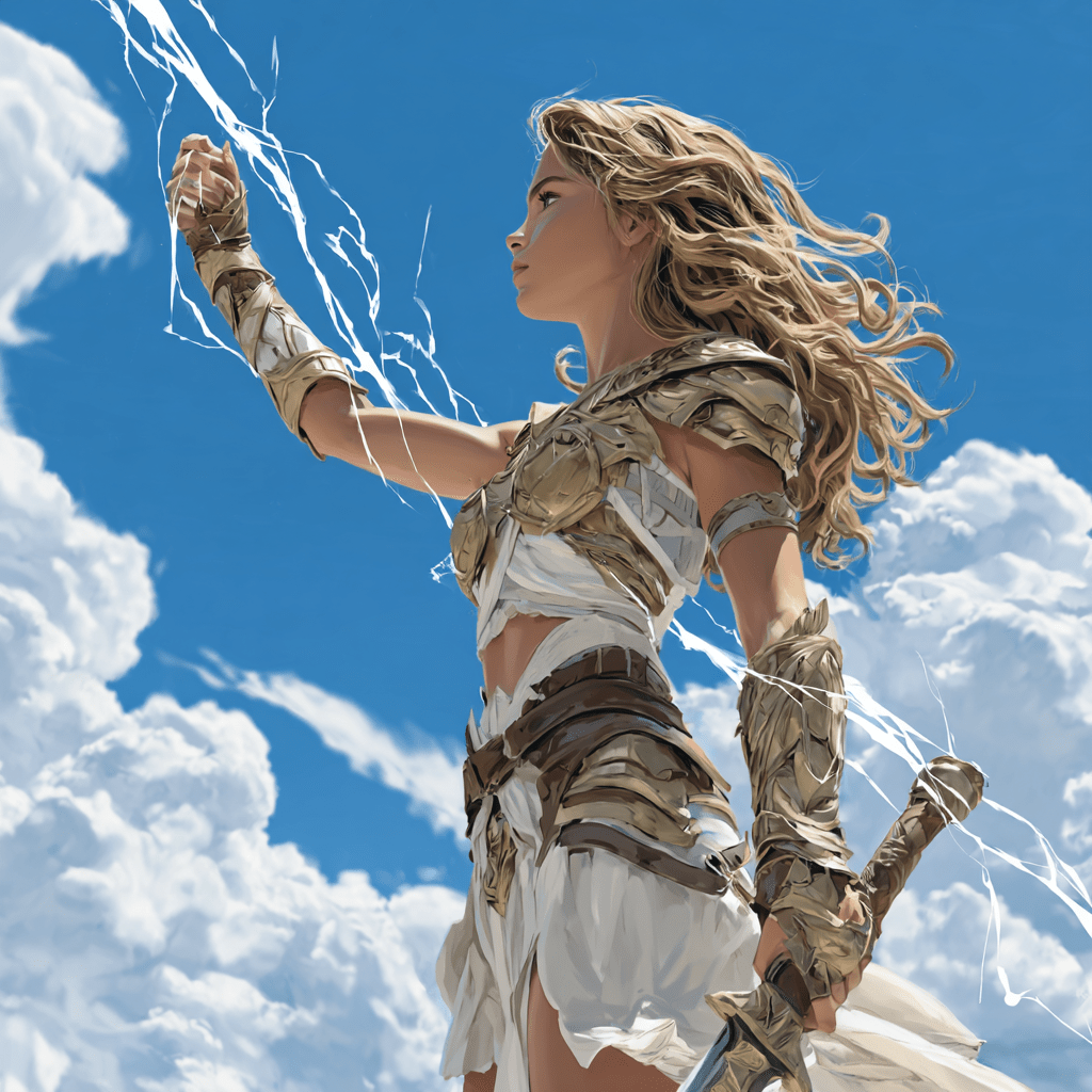 A female warrior about to shoot a lightning bolt