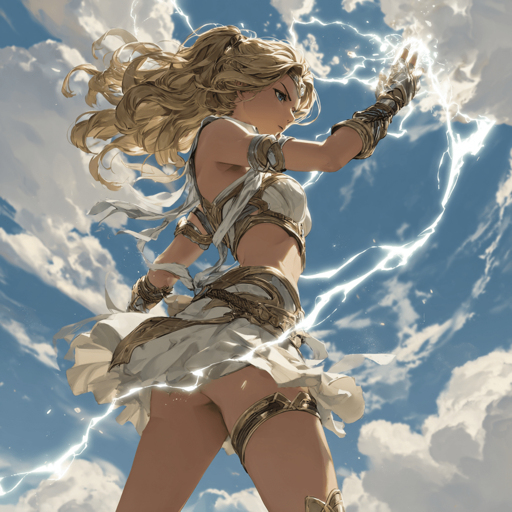 A female warrior about to shoot a lightning bolt