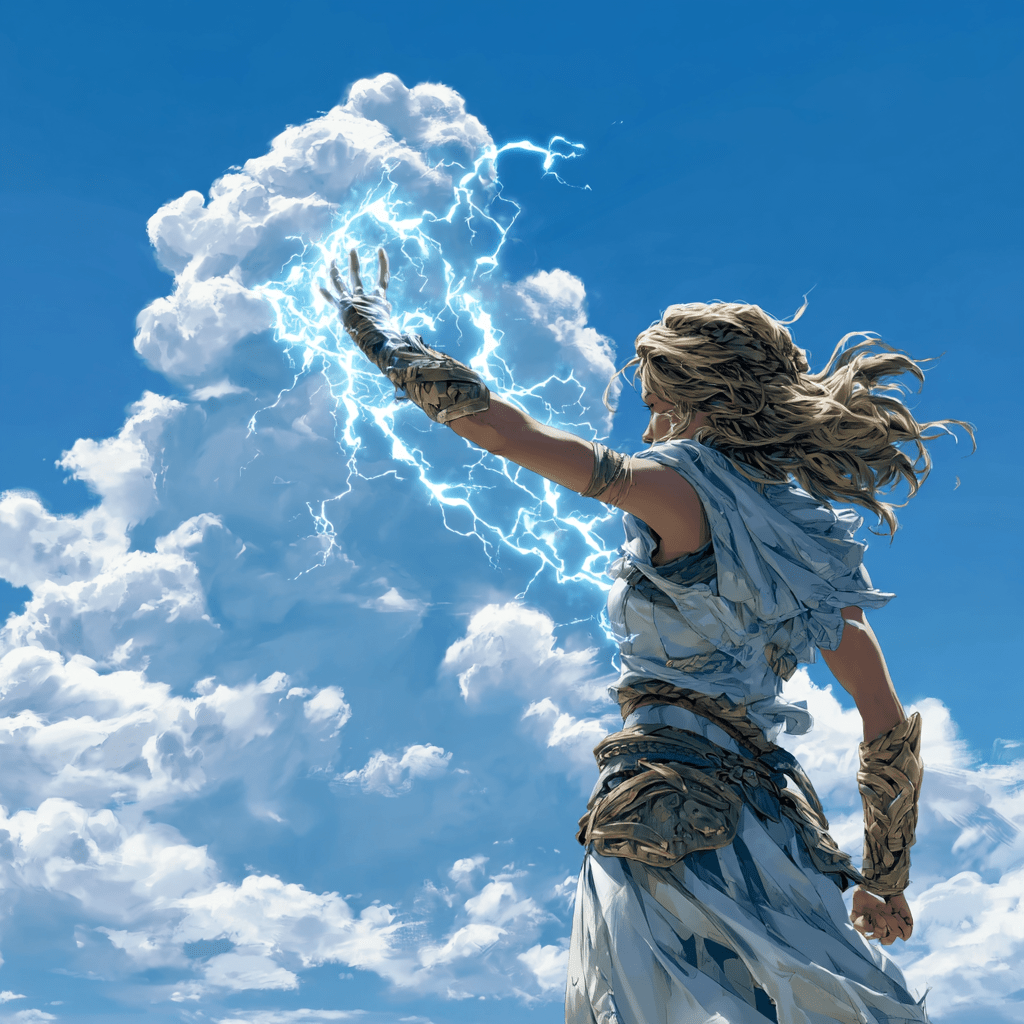 A female warrior about to shoot a lightning bolt
