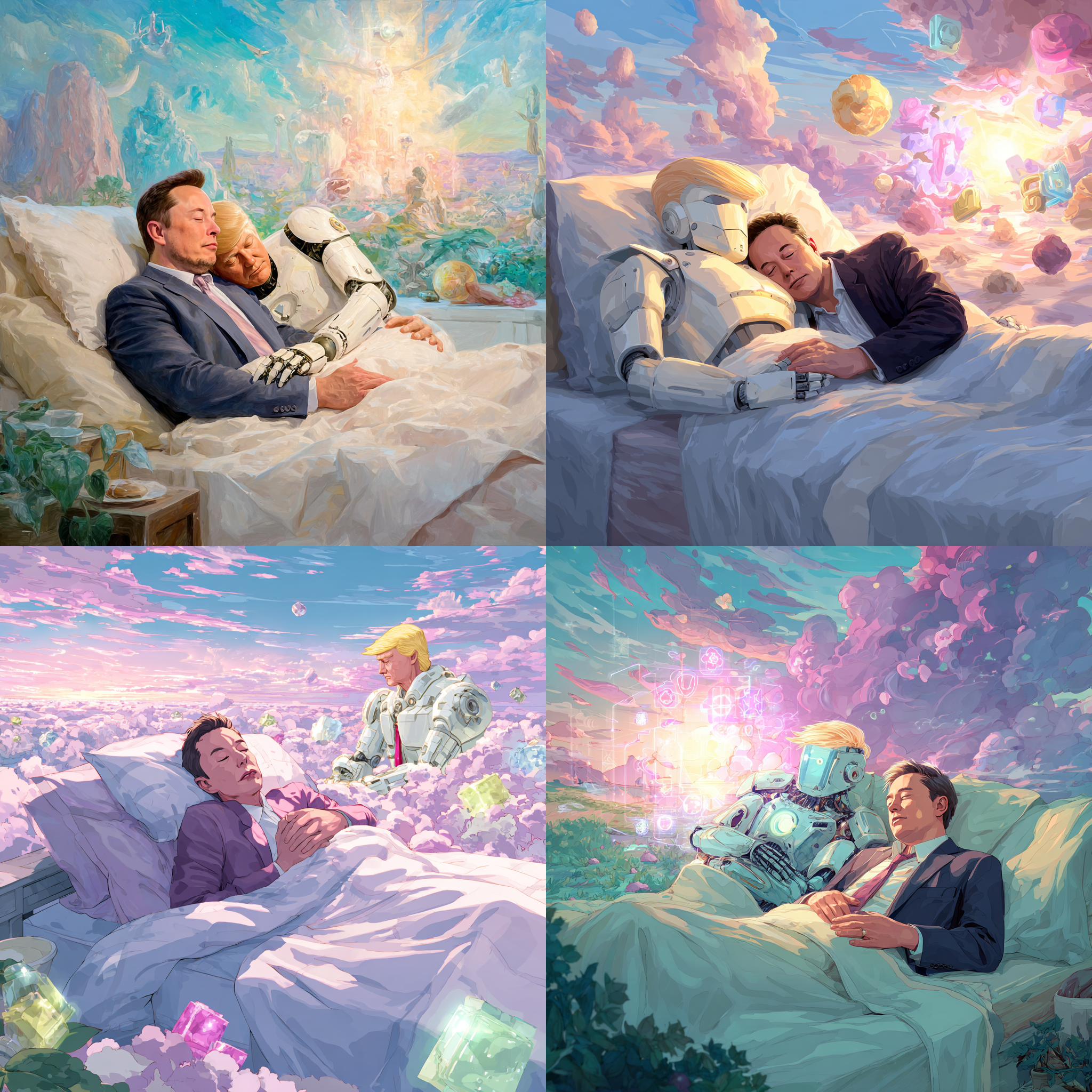 휴어노이드 끌어안고 꿀잠자는 일론머스크와 그의 꿈에선 트럼프