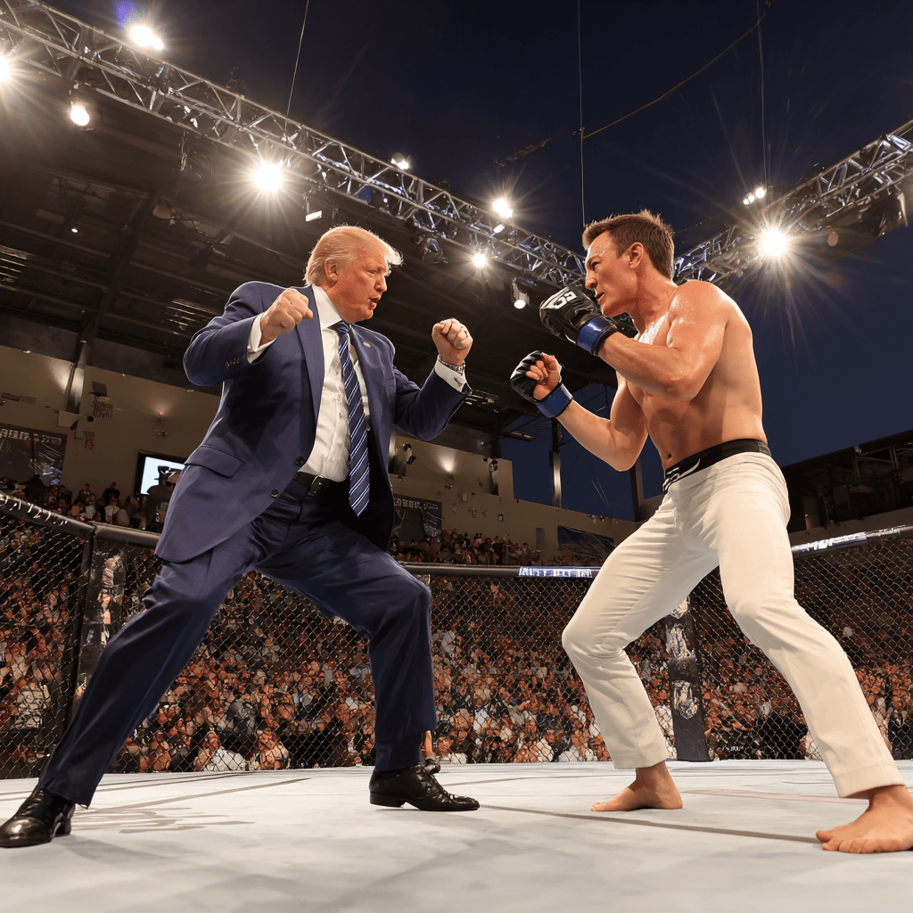 일론머스크와 UFC 경기장에서 격동적으로 시합중인 마크 저커버그와
심판중인 트럼프