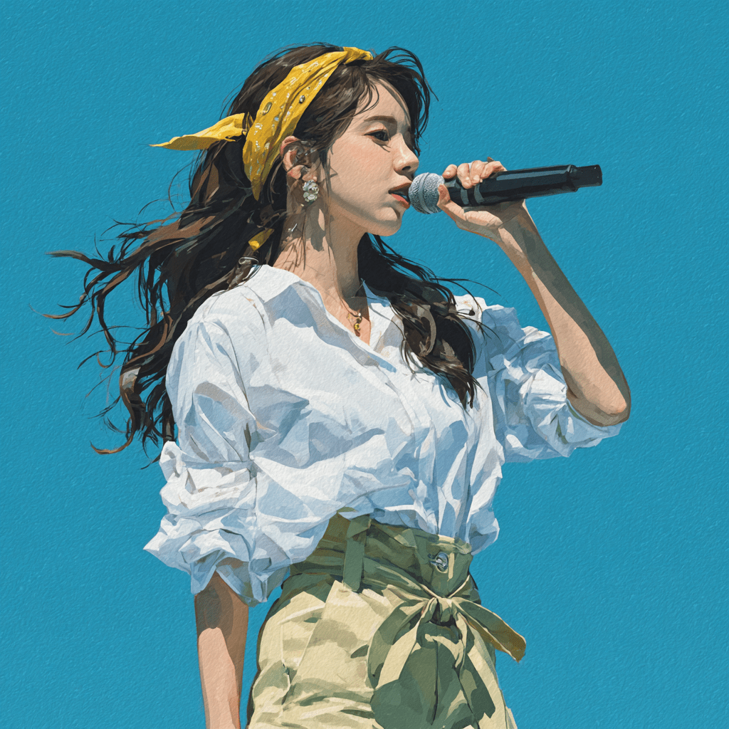 Draw me a picture of IU singing a song for me while staring at me