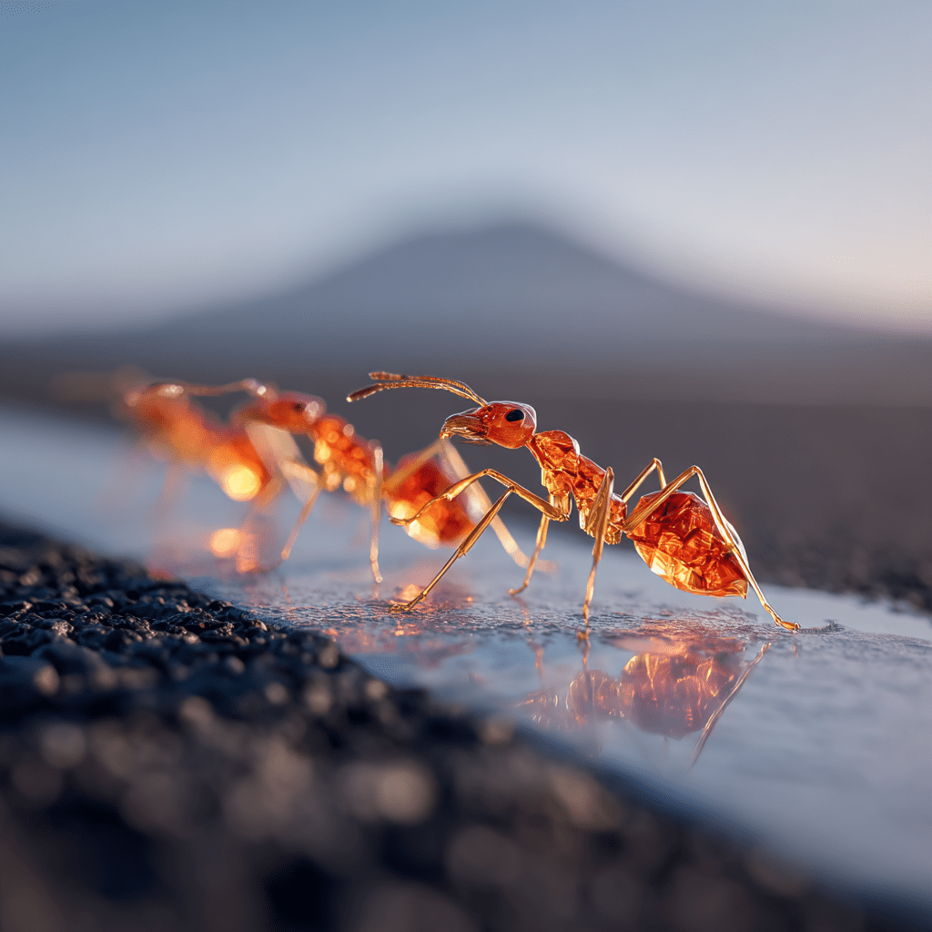 Fire ants walking on lava fire ants carrying weapons ants angry fire ants wearing armor first person