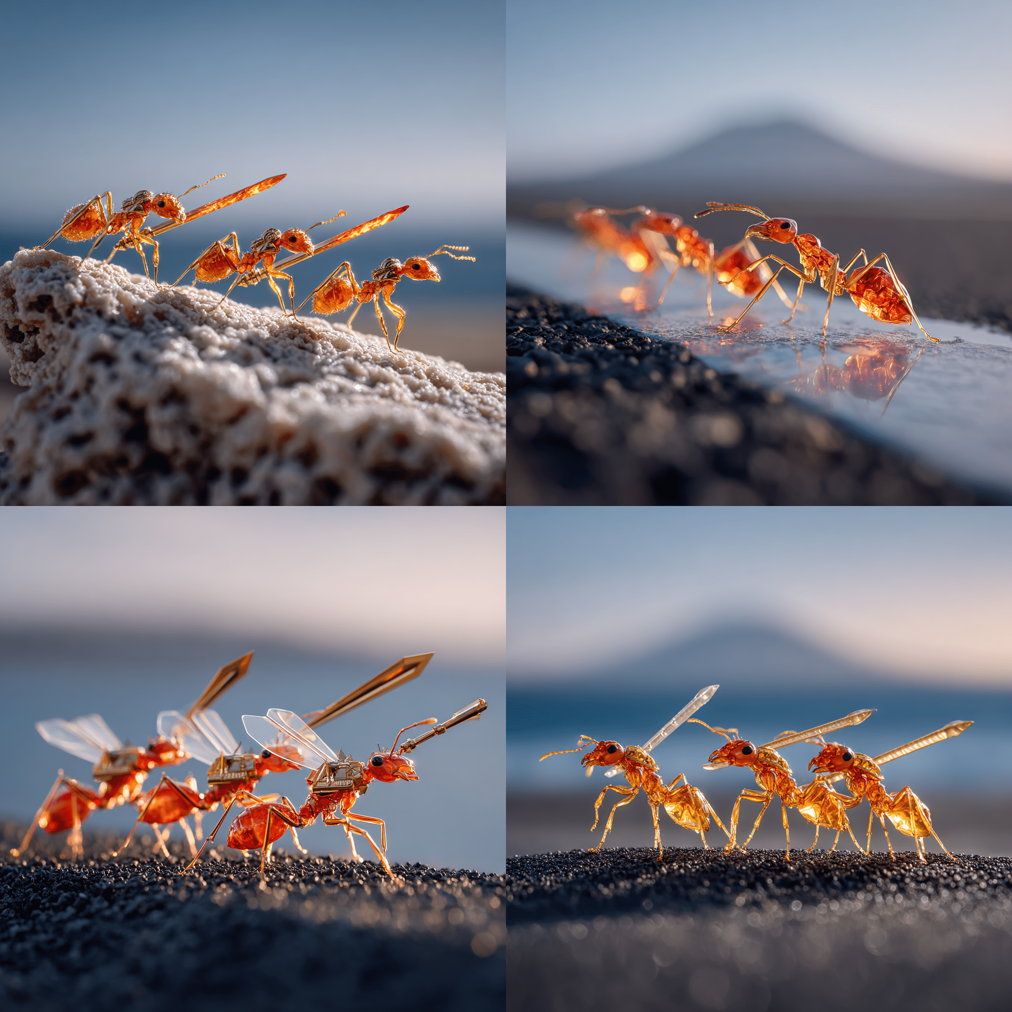 Fire ants walking on lava fire ants carrying weapons ants angry fire ants wearing armor first person