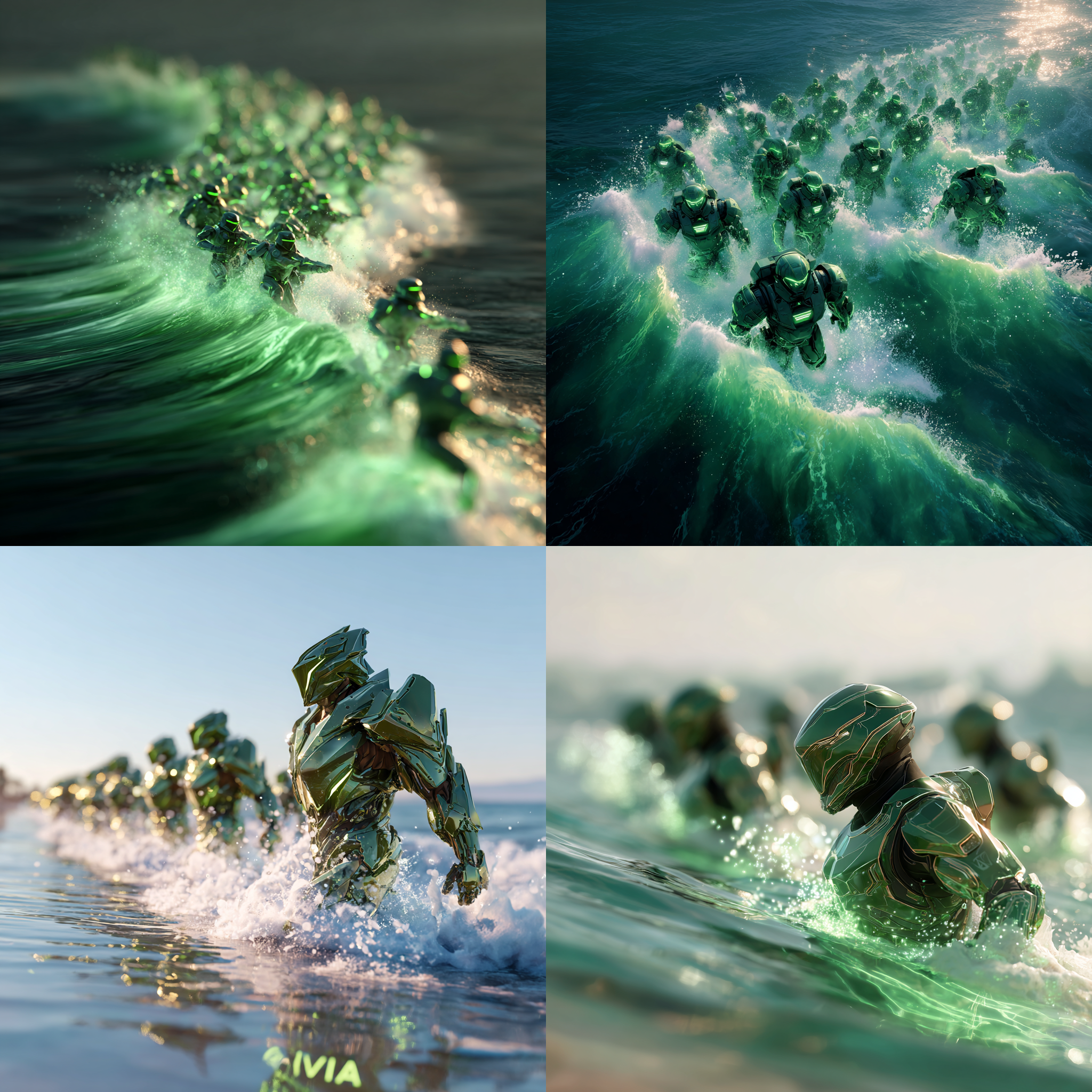 바다 물결 엔비디아로고 에메랄드 빛의 전사들