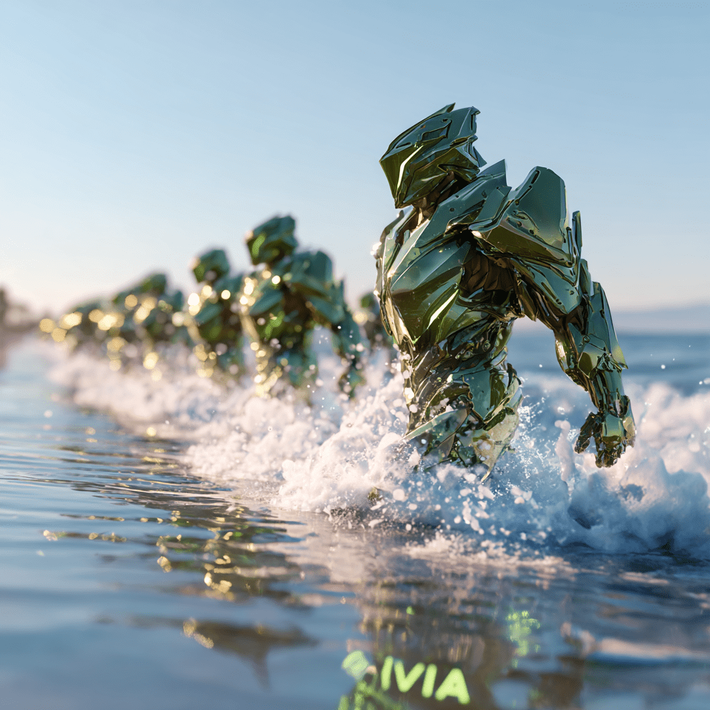 바다 물결 엔비디아로고 에메랄드 빛의 전사들