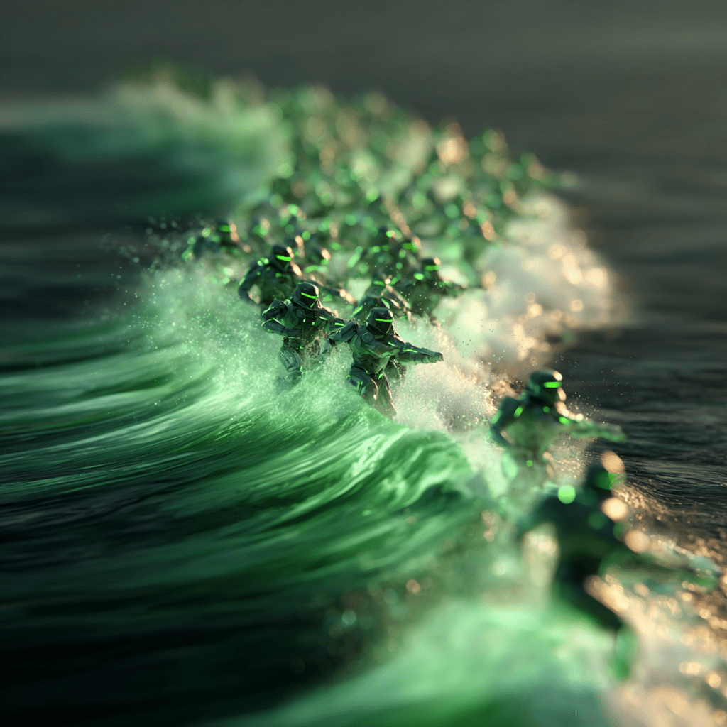 바다 물결 엔비디아로고 에메랄드 빛의 전사들