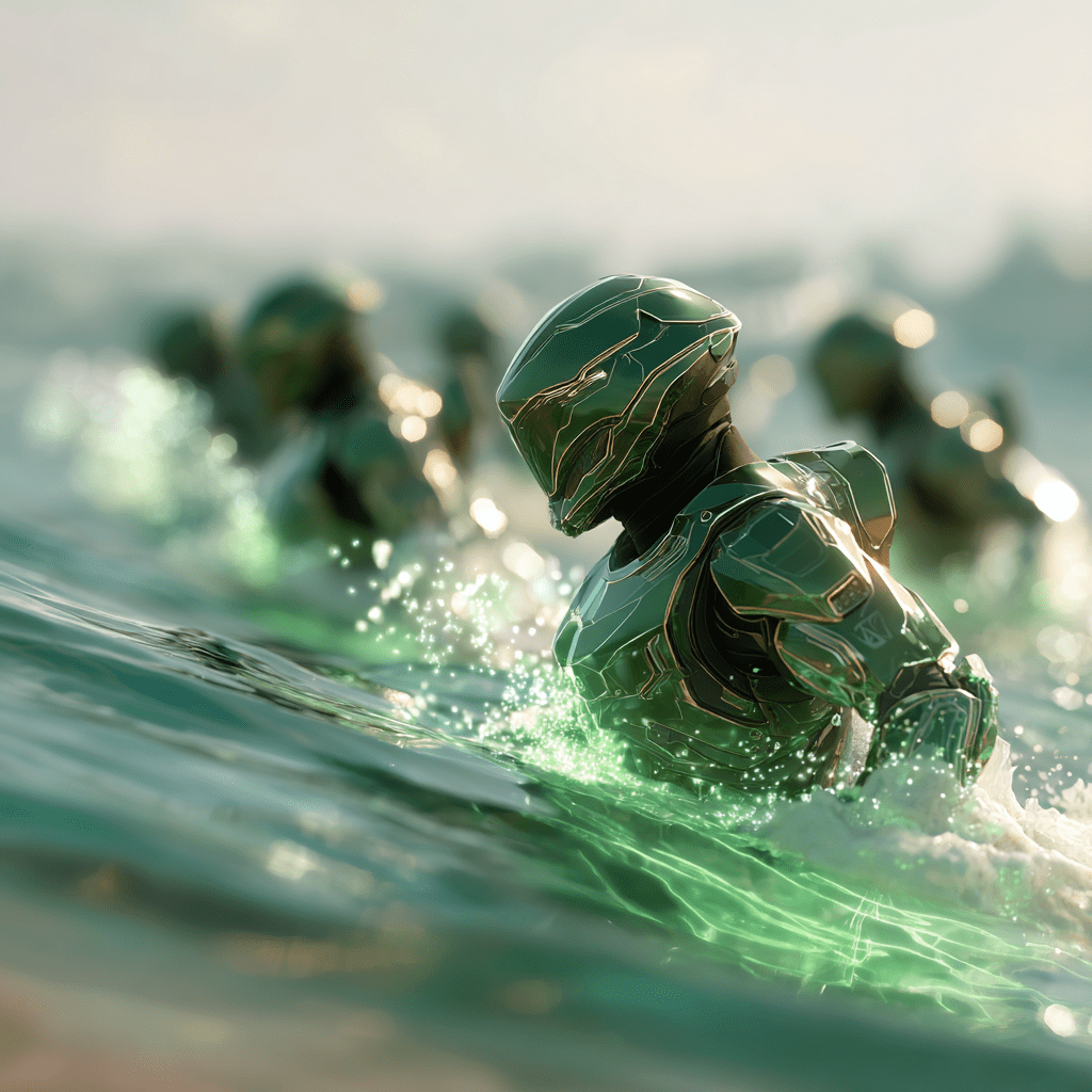 바다 물결 엔비디아로고 에메랄드 빛의 전사들
