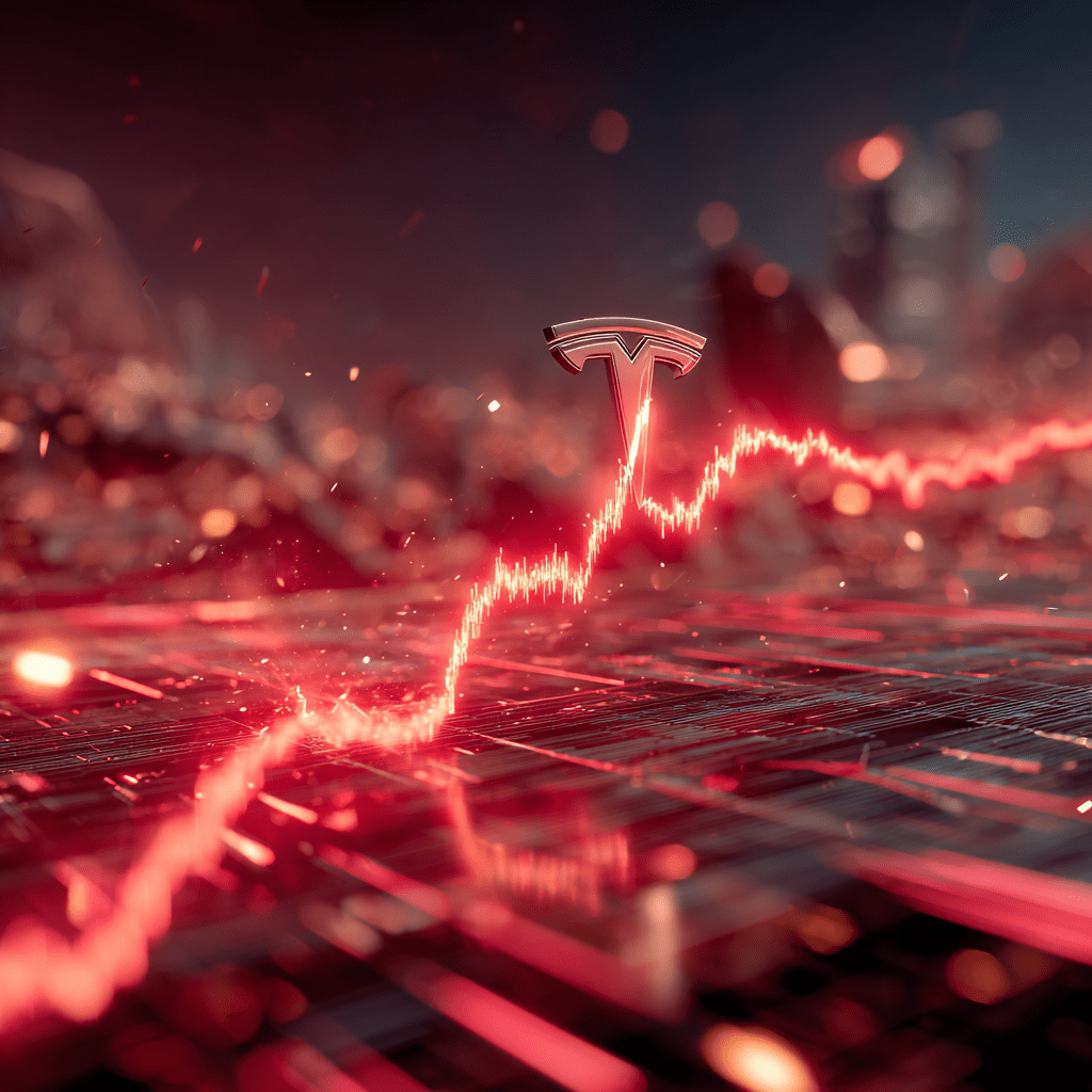 파멸적 상승차트와 테슬라로고
