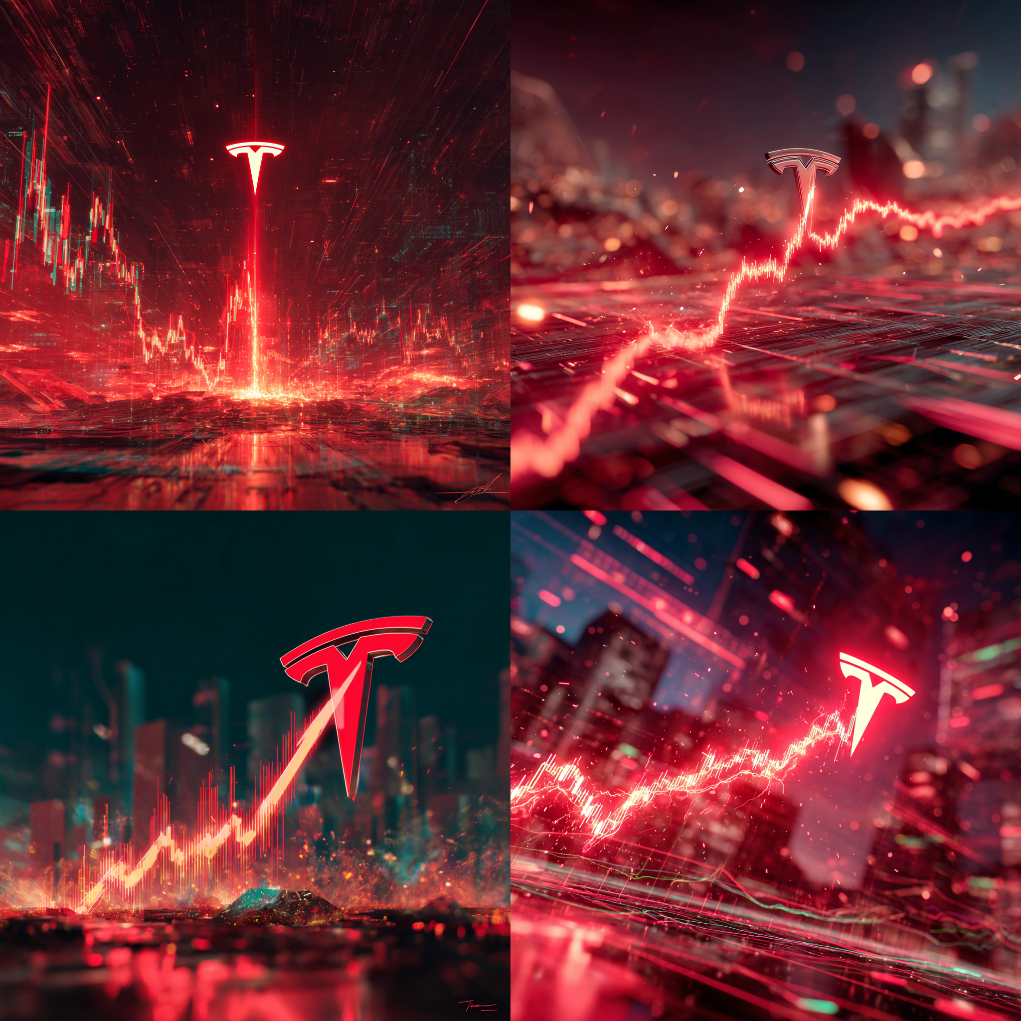 파멸적 상승차트와 테슬라로고