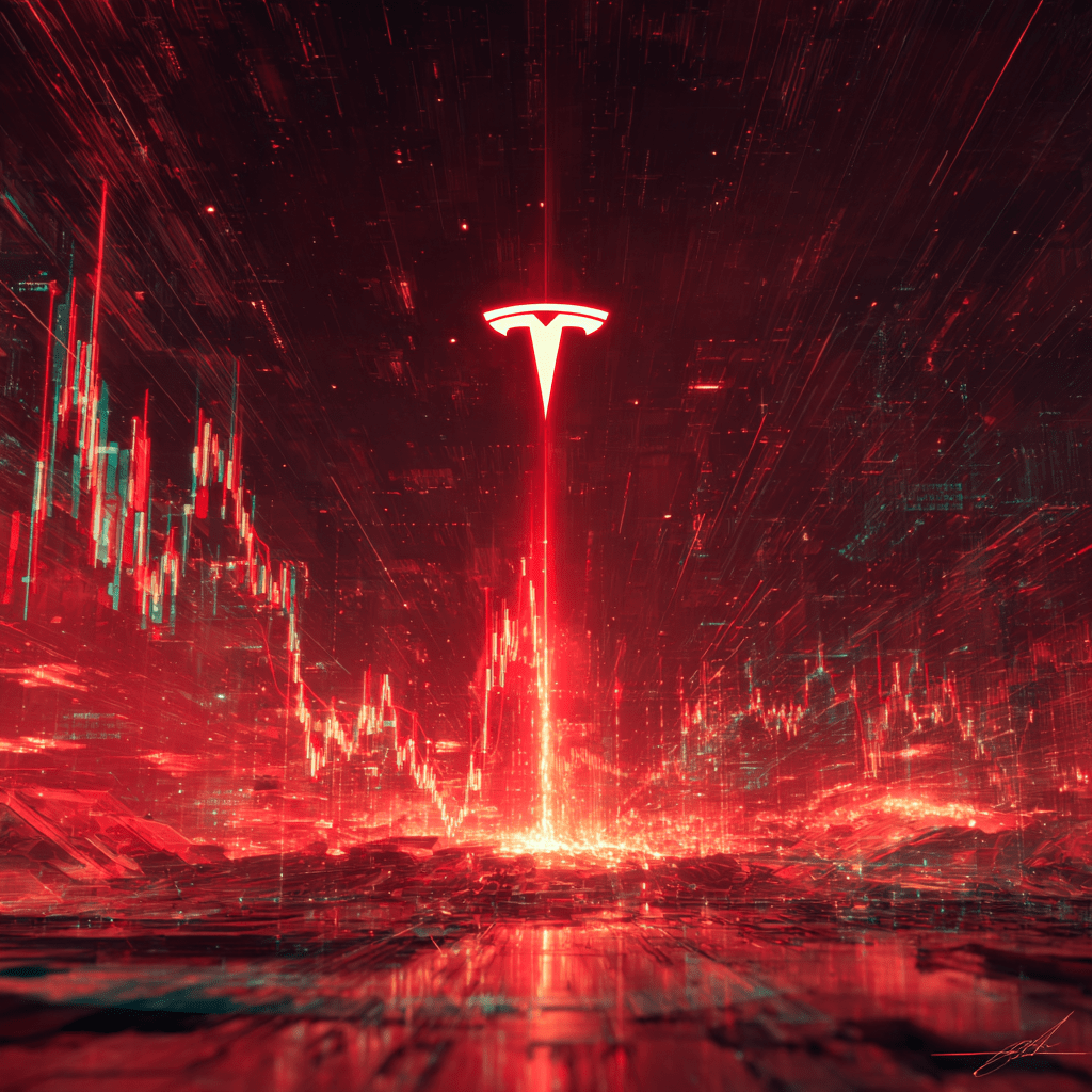파멸적 상승차트와 테슬라로고