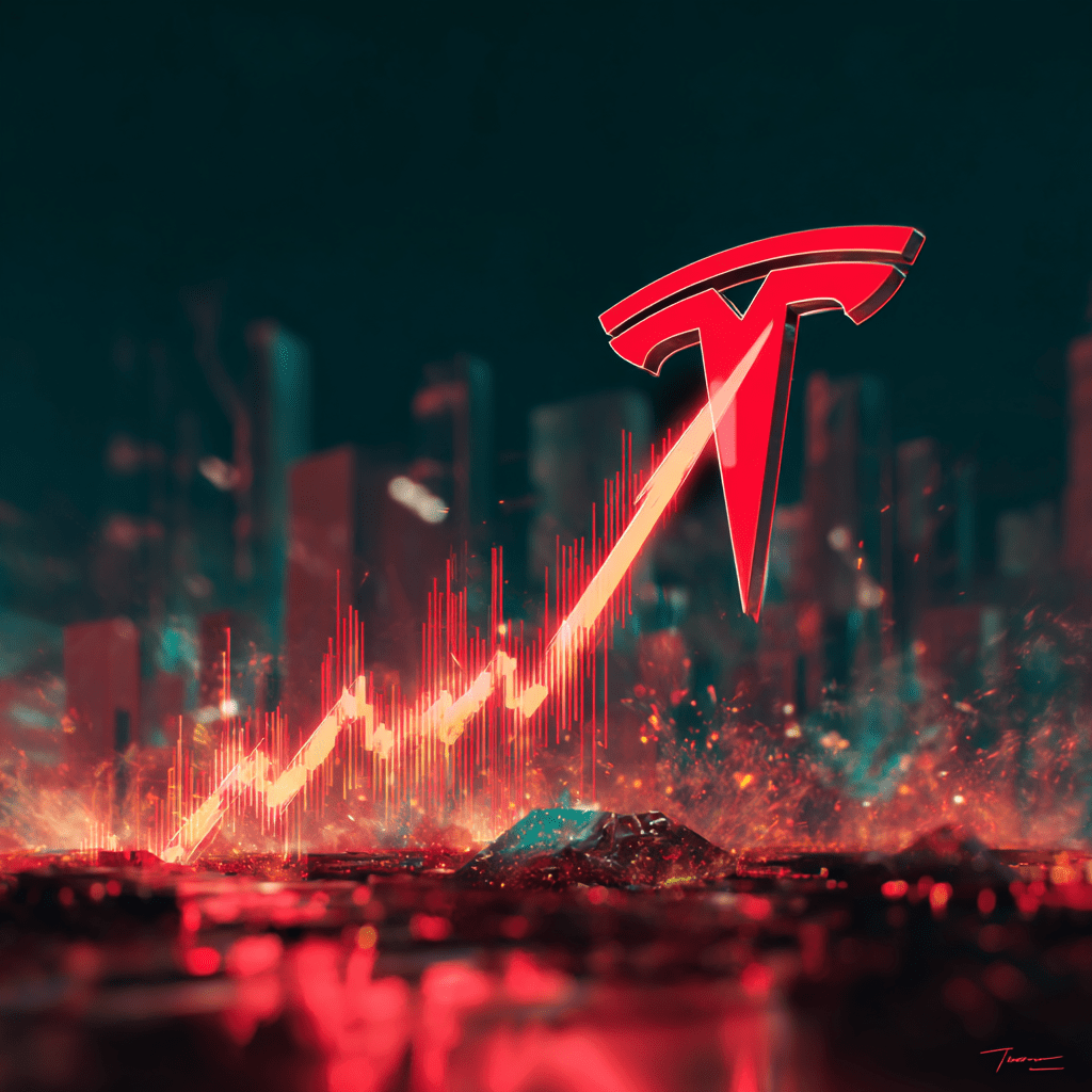 파멸적 상승차트와 테슬라로고