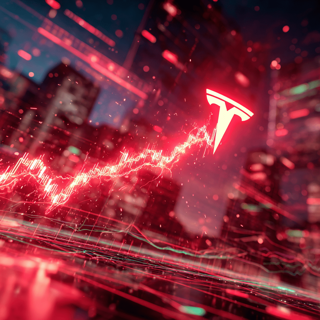 파멸적 상승차트와 테슬라로고