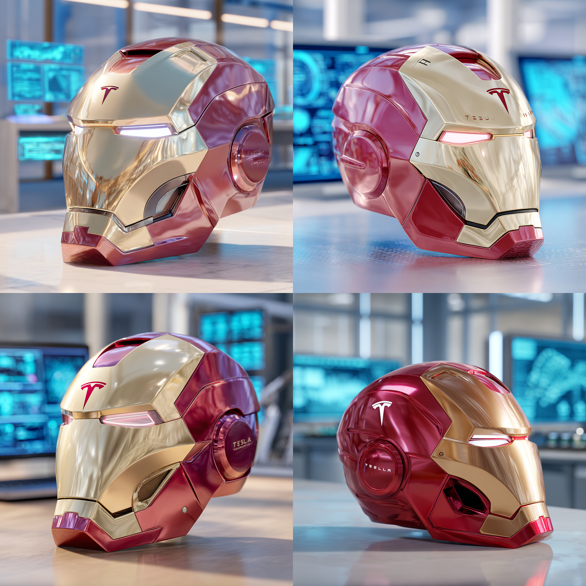 아이언맨 머리에 각인된 테슬라 로고