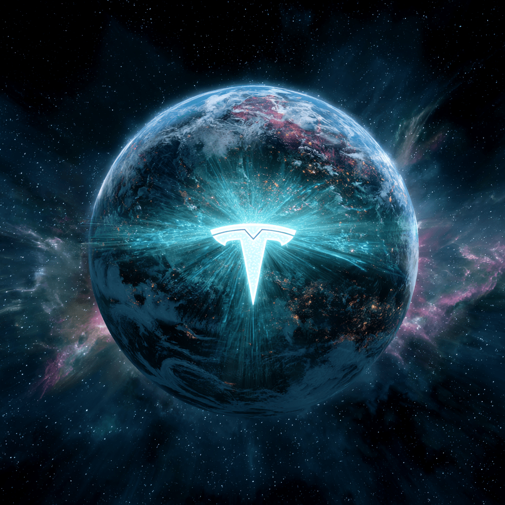 지구 절반 핵에 쓰여진 테슬라로고