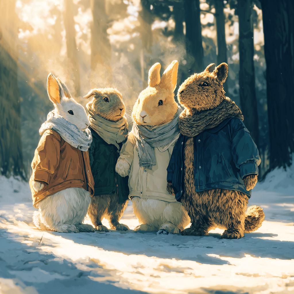 겨울옷 입은 귀여운 동물들