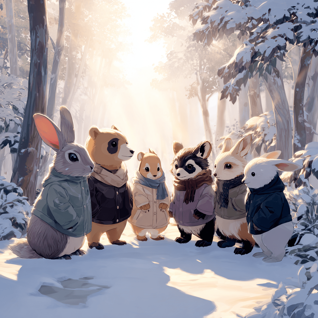 겨울옷 입은 귀여운 동물들