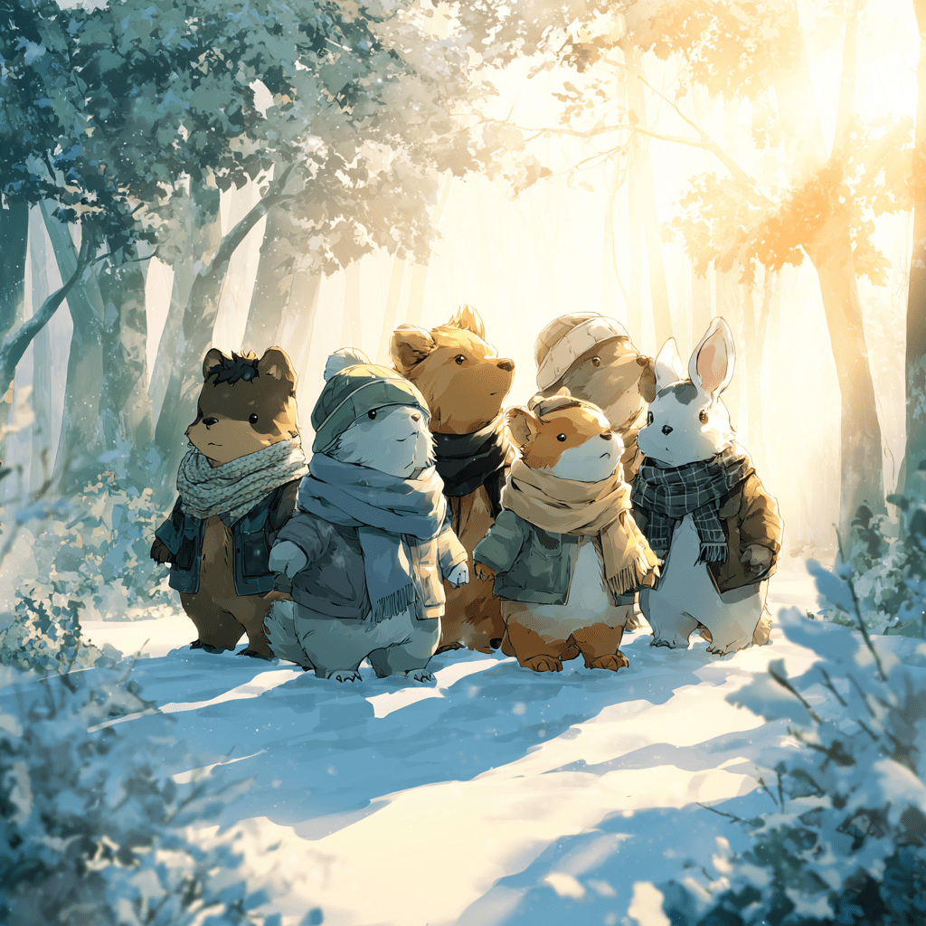 겨울옷 입은 귀여운 동물들