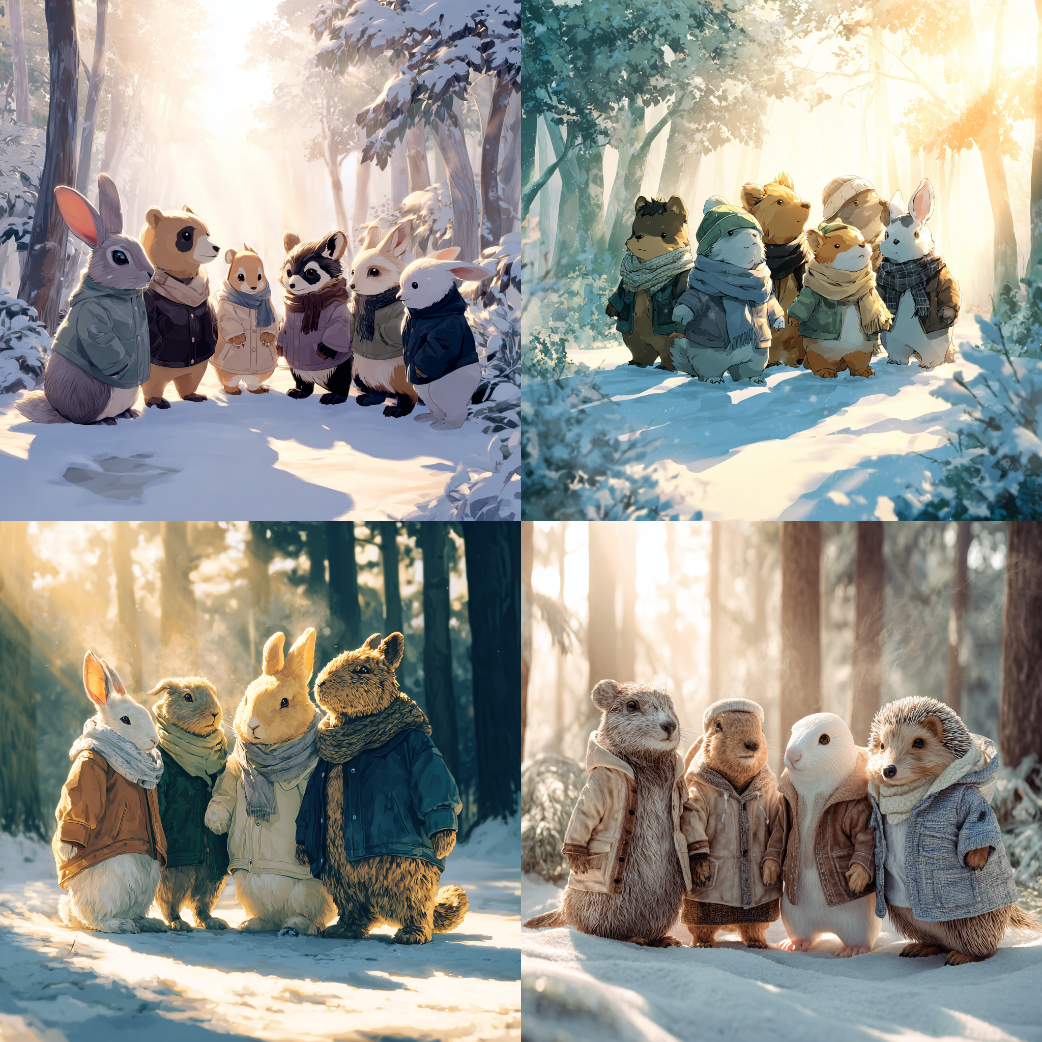 겨울옷 입은 귀여운 동물들