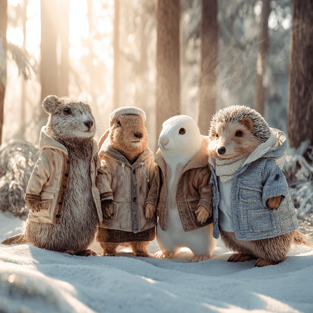 겨울옷 입은 귀여운 동물들
