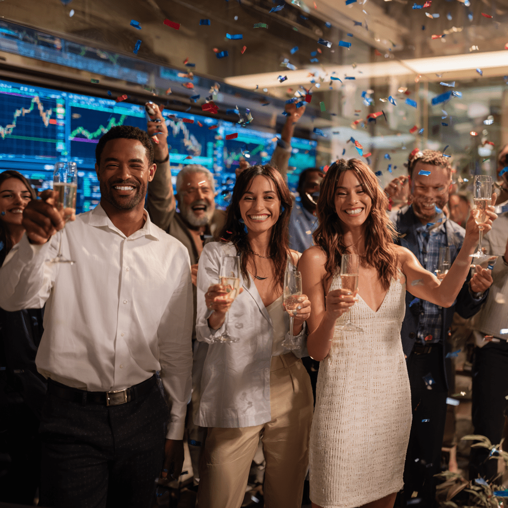 주식 올라서 파티하는