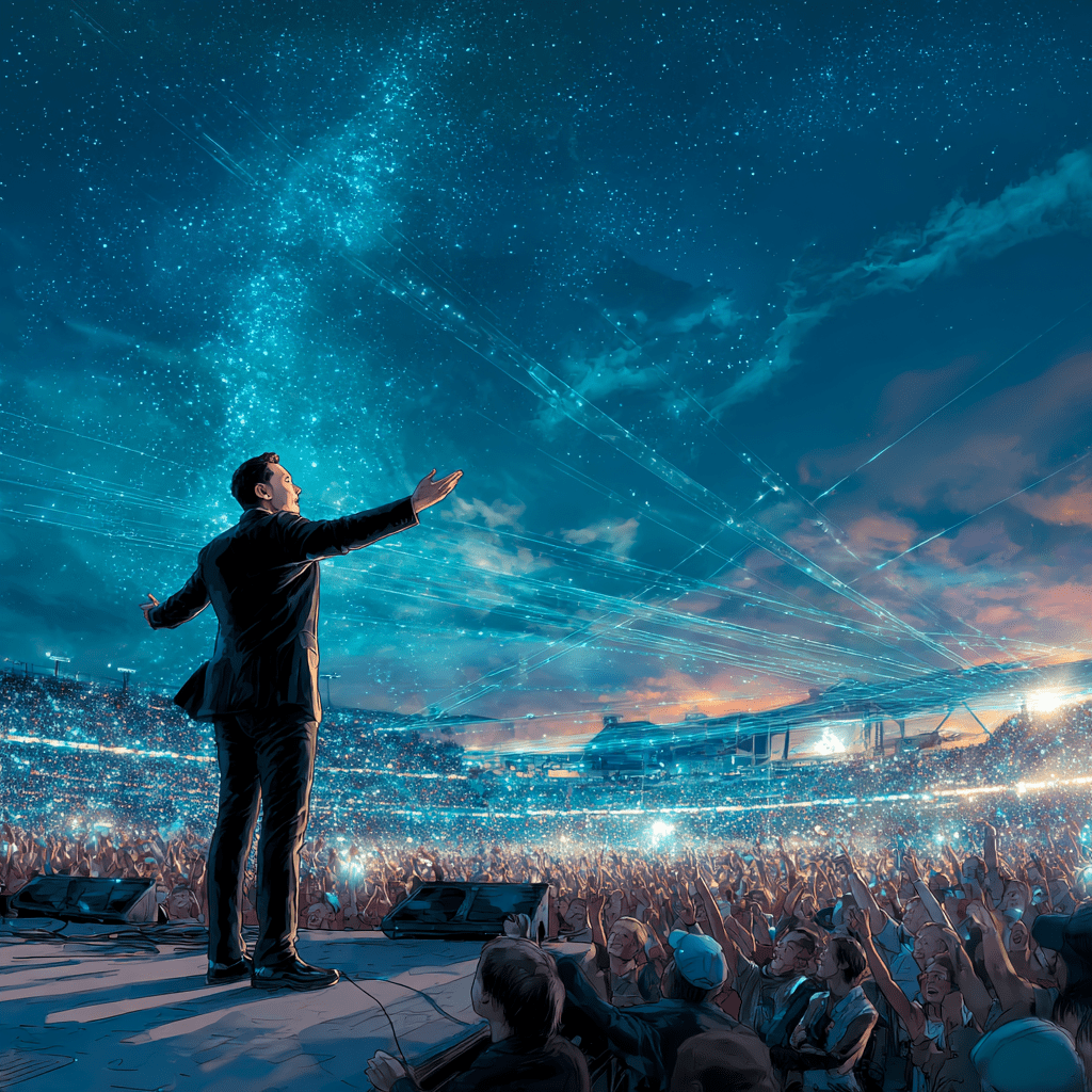 노래부르는 일론머스크와 스타리움 관중들